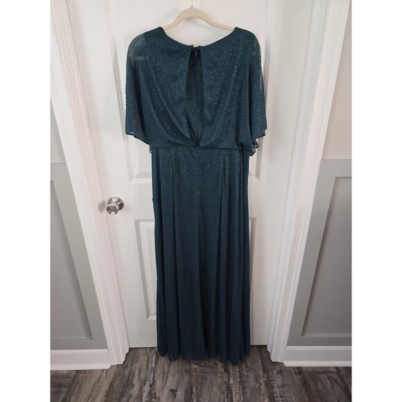 SNLY Short Sleeve Green Glitter Mesh Evening Gown Dress Size 18W - Picture 10 of 11